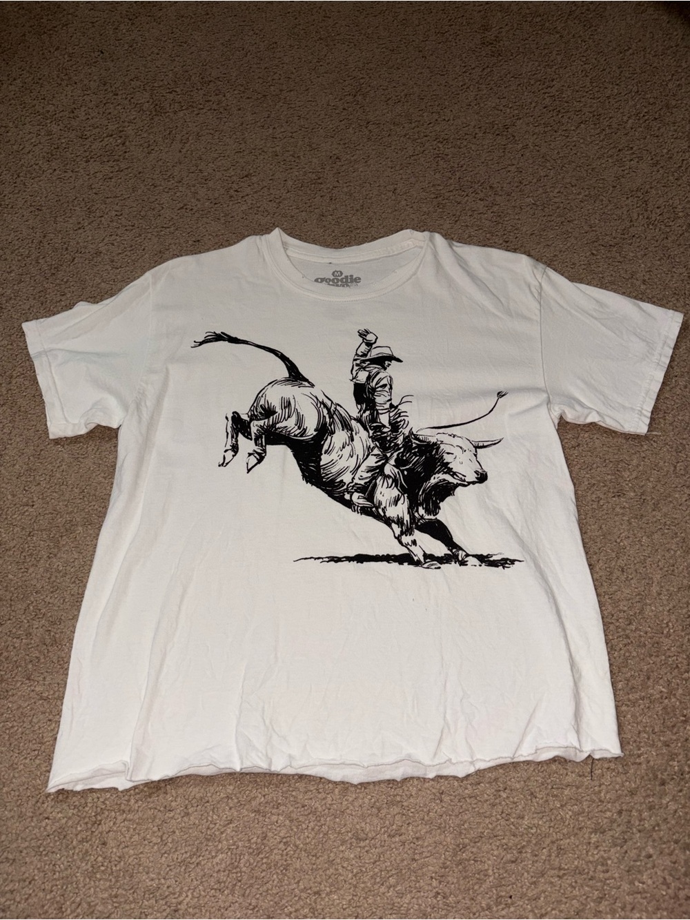 Buckle White Short-Sleeve Tee with Black Bull Rider Graphic